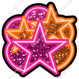 NEON - Hot Pink & Orange Balloon & Star Bundle - Sparkle