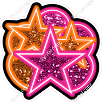 NEON - Hot Pink & Orange Balloon & Star Bundle - Sparkle