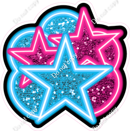 NEON - Caribbean & Hot Pink Balloon & Star Bundle - Sparkle