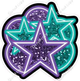NEON - Purple & Teal Balloon & Star Bundle - Sparkle
