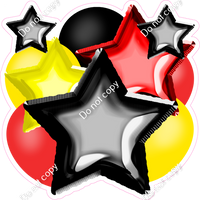 Flat Red, Yellow, Black Balloon & Star Bundle