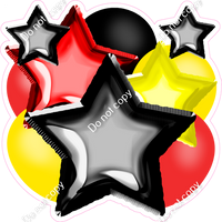 Flat Red, Yellow, Black Balloon & Star Bundle