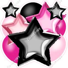 Flat Hot Pink, Baby Pink, Black Balloon & Star Bundle