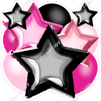 Flat Hot Pink, Baby Pink, Black Balloon & Star Bundle