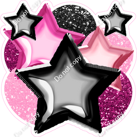 Sparkle Hot Pink, Baby Pink, Black Balloon & Star Bundle