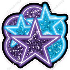 NEON - Purple & Caribbean Balloon & Star Bundle - Sparkle