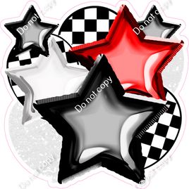 Black, White, Red, Checkered Balloon & Star Bundle