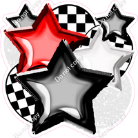 Black, White, Red, Checkered Balloon & Star Bundle