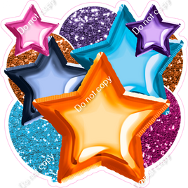 Hot Pink, Orange, Caribbean, Purple Balloon & Star Bundle