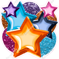 Hot Pink, Orange, Caribbean, Purple Balloon & Star Bundle