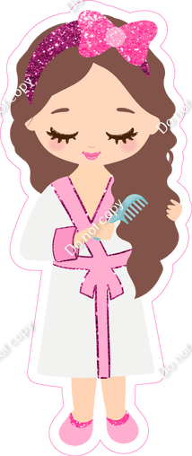 Light Skin Tone Spa Girl in Robe - Brown Hair