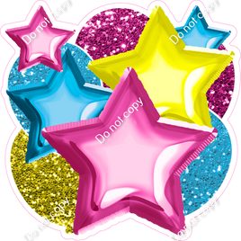 Hot Pink, Yellow, Caribbean Balloon & Star Bundle