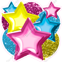 Hot Pink, Yellow, Caribbean Balloon & Star Bundle