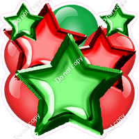 Flat Green & Red Balloon & Star Bundle