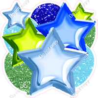 Baby Blue, Blue, Lme Green Balloon & Star Bundle