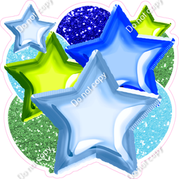 Baby Blue, Blue, Lme Green Balloon & Star Bundle