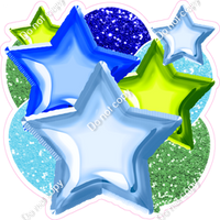 Baby Blue, Blue, Lme Green Balloon & Star Bundle