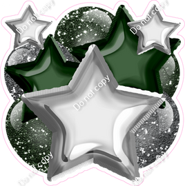 Silver & Hunter Green Balloon Star Bundle