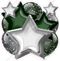 Silver & Hunter Green Balloon Star Bundle