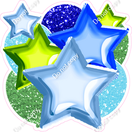 Blue, Lime, Baby Blue Balloon Star Bundle