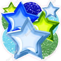 Blue, Lime, Baby Blue Balloon Star Bundle