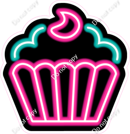 NEON - Hot Pink & Teal Cupcake
