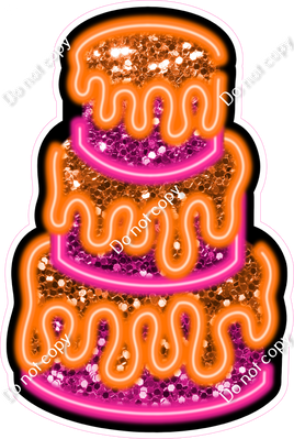 NEON - Hot Pink & Orange Cake - Sparkle