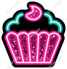 NEON - Hot Pink & Teal Cupcake - Sparkle