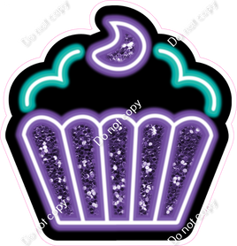 NEON Purple & Teal Cupcake - Sparkle