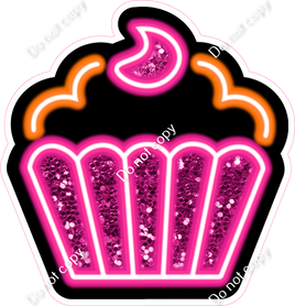NEON Hot Pink & Orange Cupcake - Sparkle