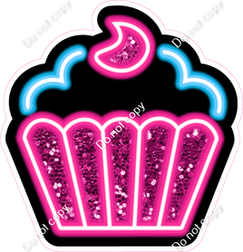 NEON Hot Pink & Caribbean Cupcake - Sparkle