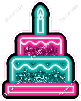 NEON - Hot Pink & Teal Cake - Sparkle