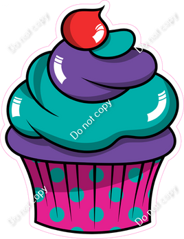 Cartoon Cupcake - Teal, Hot Pink, Purple