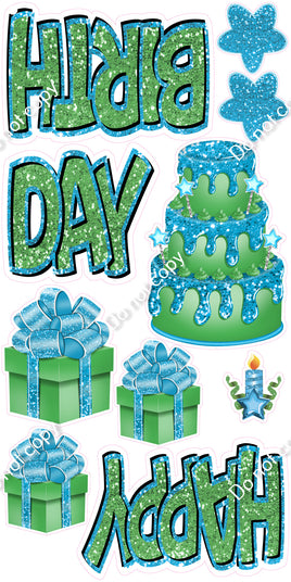 10 pc Happy Birthday - Swift - Lime Green & Caribbean