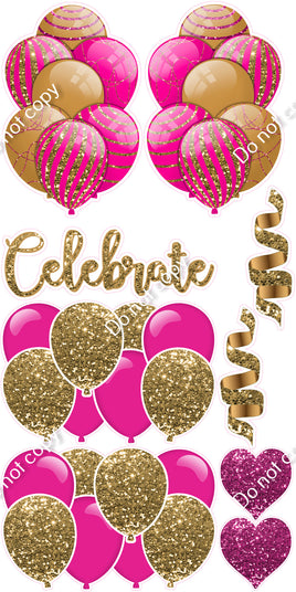 9 pc Hot Pink & Gold Celebrate Flair-hbd0434
