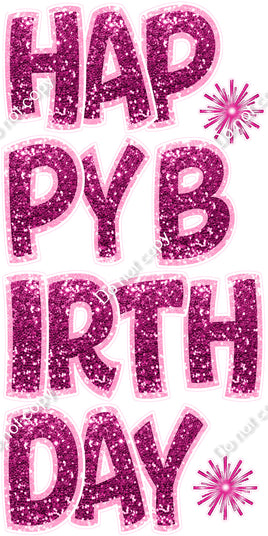 7 pc BB Sparkle - Hot Pink with Baby Pink Outlines EZ HBD Set Flair-hbd1073