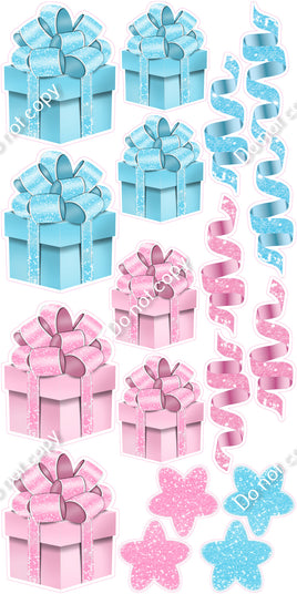 18 pc Baby Blue & Baby Pink Present Set Flair-hbd0538