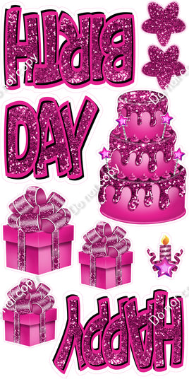 10 pc Happy Birthday - Swift - Hot Pink Sparkle Flair-hbd0563