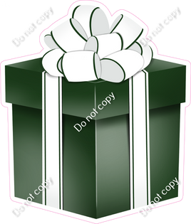 Flat - Hunter Green Present, White Bow - Style 4
