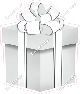 Flat - Light Grey Present, White Bow - Style 4