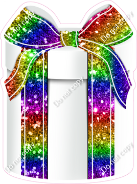 Sparkle - White Box & Rainbow Ribbon Round Present - Style 3