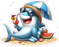 Shark Shark Laying on the Beach with a Drink w/ Variants