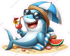 Shark Shark Laying on the Beach with a Drink w/ Variants