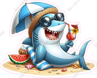 Shark Shark Laying on the Beach with a Drink w/ Variants