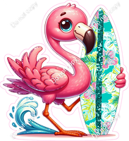 Flamingo with a Surfboard