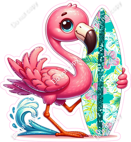 Flamingo with a Surfboard