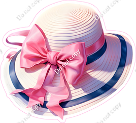 Pink Bow on Blue & White Hat