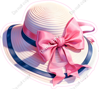 Pink Bow on Blue & White Hat