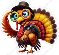 Turkey Wearing Top Hat & Round Glasses