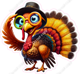 Turkey Wearing Top Hat & Round Glasses